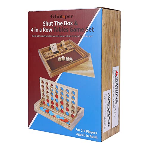 Glintoper Shut The Box & 4 In A Row Tables Game Set, Classic Wood Dice Game With Numbers & Line Up 4 Game For Kids Family, Living Room Rustic Coffee Table Decor, Travel Game Strategy Board Games #TOP4
