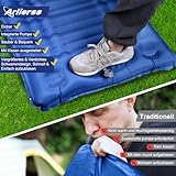 Arlierss Isomatte, 12CM Dicke Luftmatratze Camping mit Fußpresse Pumpe und Kissen, Anti-Ripstop Tragbar Schlafmatte Outdoor für Wandern, Reise, Strand-Blau