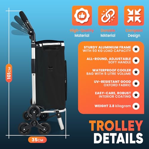 wuuhoo® Pro Einkaufstrolley Buddy - Klappbar und leicht - Thermo-Isolierung - wasserabweisend - 3-Räder-System - Aluminium schwarz – Bild 3