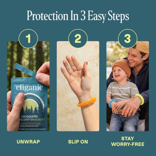 Image of Cliganic Natural Mosquito Repellent Bracelet 10 Pack Bug Insect Protection for up to 250HRS Deet-Free Band Plants Oil Based Pest Control for Kids Adults Cliganic 90 Days Warranty