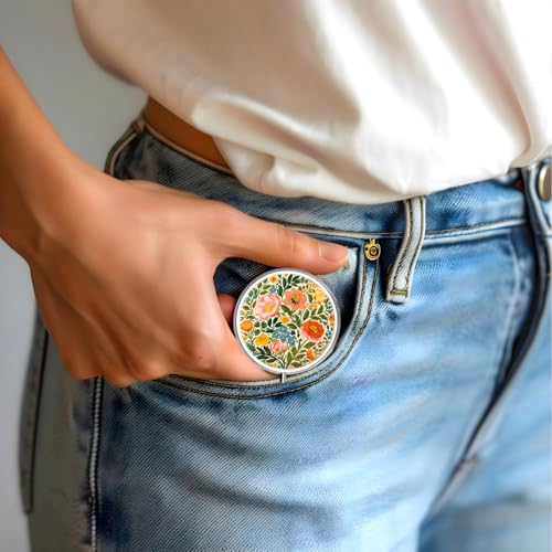 Image of Pill Box-3 Compartment Small Pill Case for Purse & Pocket Mini Metal Pill Holder Travel Pill Container to Hold Supplements Vitamins BPA-Free (A-Flowers-04)