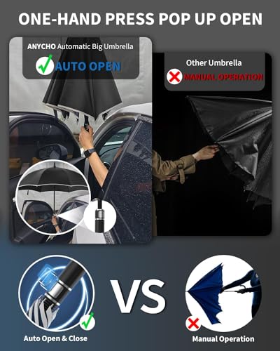 Image of ANYCHO Big Umbrella for Men, Large Umbrella with Reflective Stripe for Women and Family, Windproof, UV Protection Auto Open Golf Umbrella Big Size for 2-4 Men