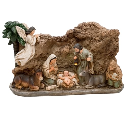 TIENDA EURASIA Belém Natal, material de resina, medidas 19,3 x 8 x 11,5 cm e 15,5 x 7,5 x 11,8 cm, multicolorido | Ambientado na gruta, Cenário de Natividade (Belém 19,3 x 8 x 11,5 cm)