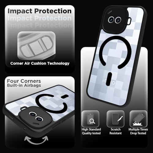 Image of RIGGEAR Shockproof Sleek Hybrid Armor Magnetic Back Cover Case Compatible with MagSafe Accessories for iQOO 15R 5G (Clear PC + Black TPU Bumper)