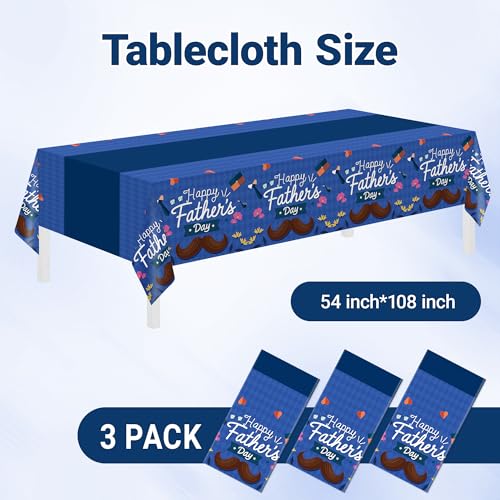 Image of Childom 3 Pack Fathers Day Decorations,Happy Fathers Day Tablecloth,54 inch x 108 inch Disposable Plastic Table Cloth for Rectangle,Party Table Cover for Birthday Party Supplies,Home,Dinner,Indoor,Outside