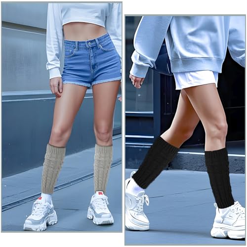 Image of 2 Pairs Leg Warmers for Women Winter Fashion Cable Knit Warm Leg Warmer Accessories for Party Sports Yoga