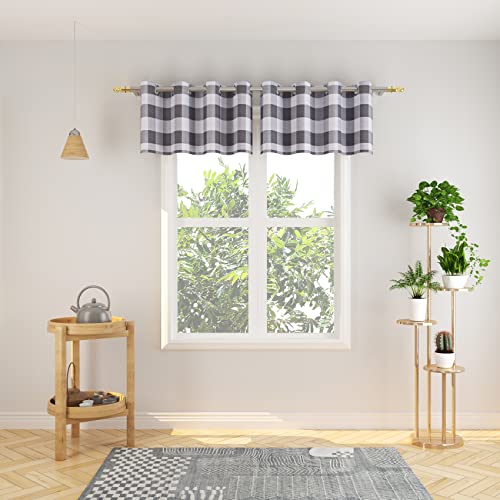 NATUS WEAVER Valance 18 inch Buffalo Check Curtain Valance Gingham Plaid Living Room Window Curtain Panels Bedroom Checker Drapes Grommet Top Window Treatment 2 Panels Grey and White