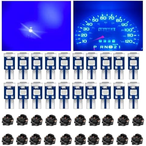 Led Bulb Dash Lights Super Blue Bright, T5 74 37 LED Bulb with Twist Lock Socket PC74 PC37, for Car Dashboard Bulb Air Conditioning Light Clock Light Instrument Led Bulb 40pcs Cover