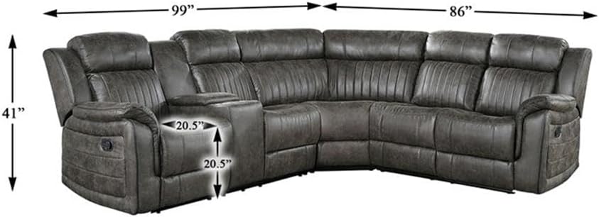 Lexicon 3-Piece Modern Wood and Microfiber Reclining Sectional in Brownish Gray