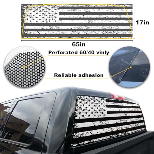 Image of Rear Window Decal (65x17in) - Black American Flag Decals for Truck, Car, SUV - Gift for Men, Dad, Grandpa, Boyfriend