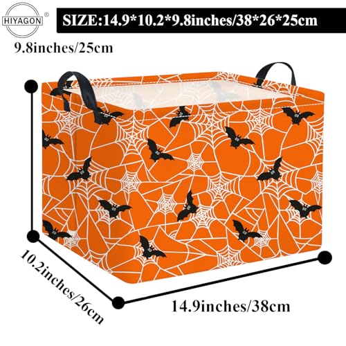 Image of Rectangular Halloween Basket for Boys and Girls Kids Trick or Treat Pumpkin Basket for Halloween Parties Cute Storage Bin Organizer Box Room Decor(Bat spider web)