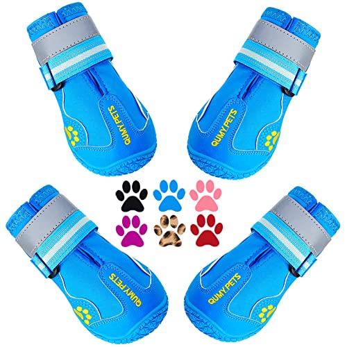 QUMY Dog Shoes for Large Dog Medium Dogs Boots & Paw Protectors for Winter Snowy Day Summer Hot Pavement