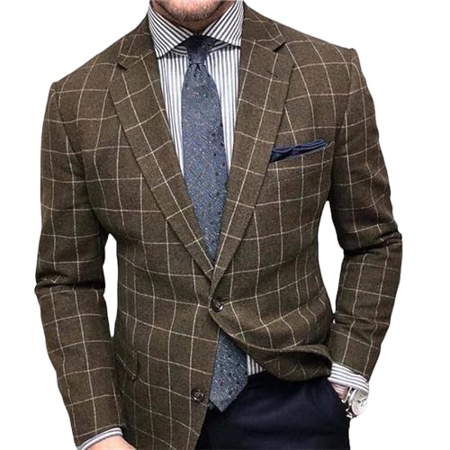 evzosrz Lightweight Plaid Blazer Mens Jackets Casual Checkered Slim Fit Notched Lapel Two Button Jacket Business Sports Coat