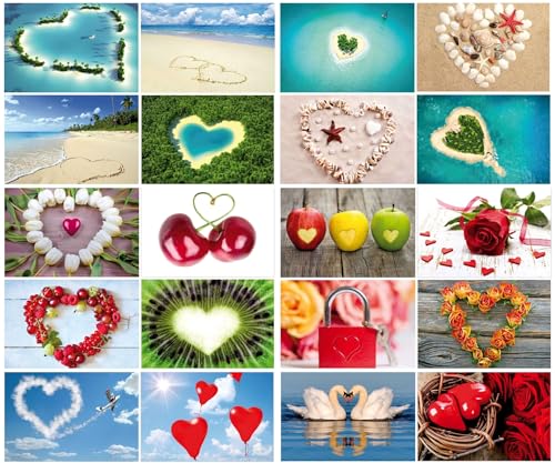 Edition Colibri 2 10794-817 - Juego de 24 tarjetas postales de amor con diversos diseños de corazones