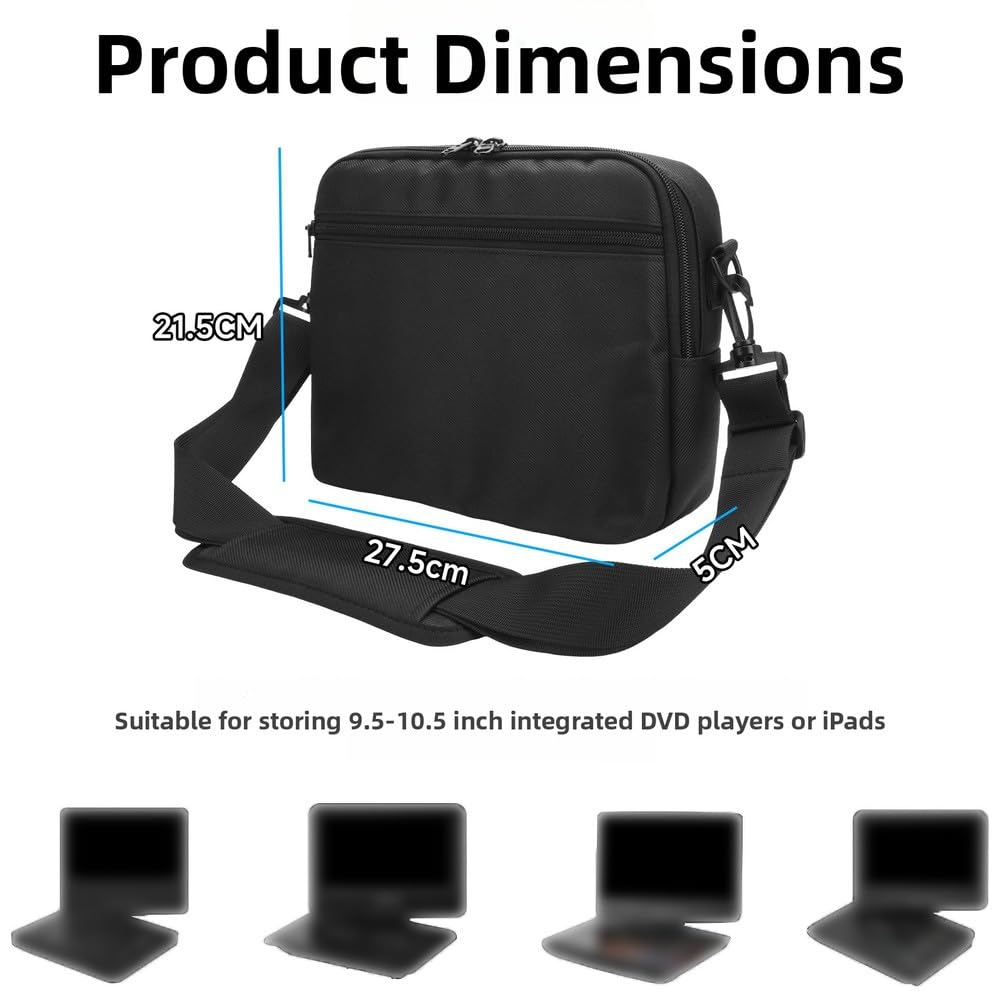 Sac de rangement en nylon pour lecteurs DVD de 9,5 à 10,5 pouces, étui de protection à bandoulière avec double fermeture éclair, housse de transport portable pour appareils électroniques