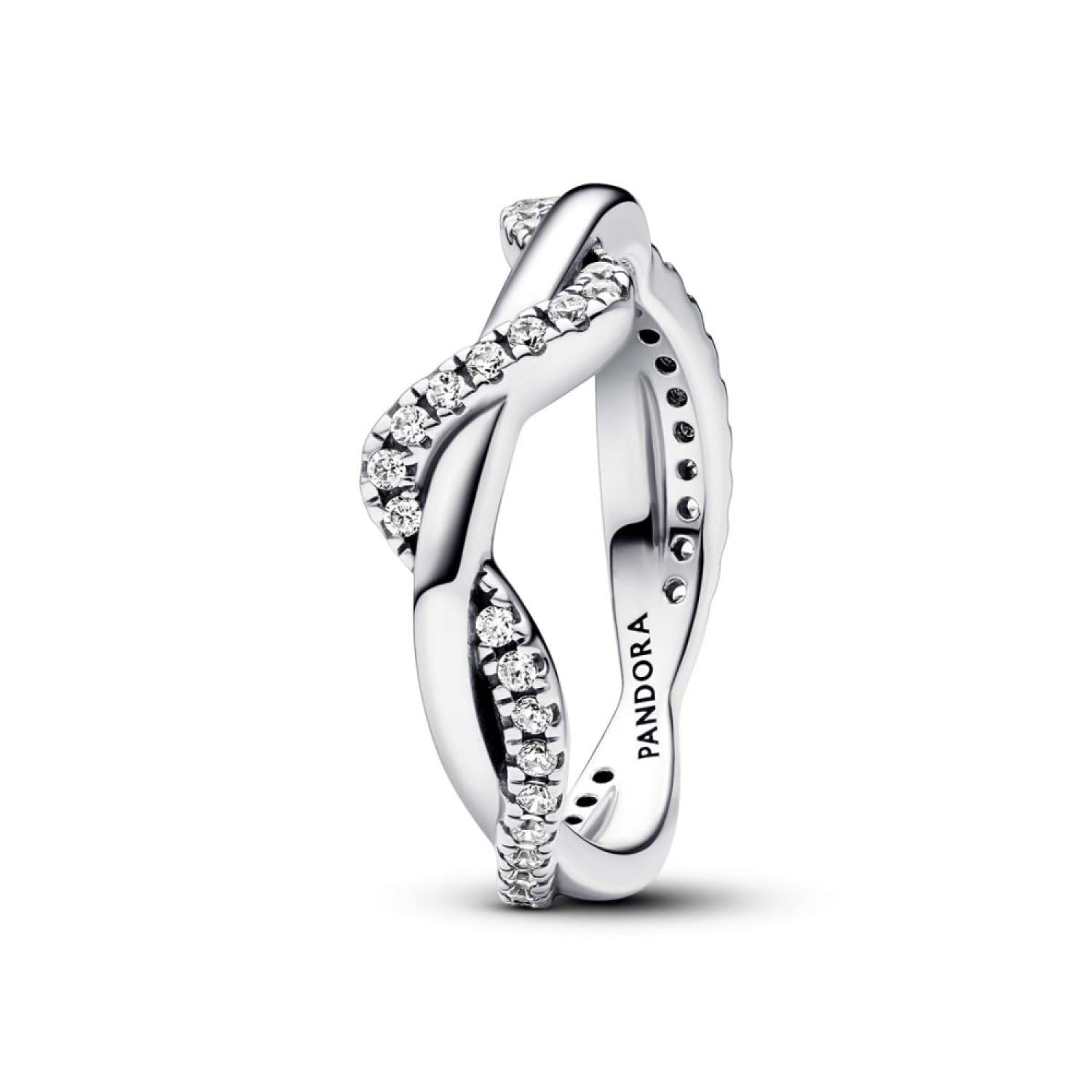 Pandora Timeless Double wave sterling silver ring with clear cubic zirconia, 54