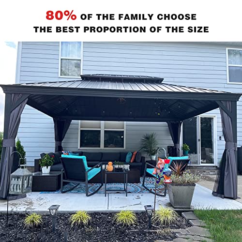 Purple Leaf 12' X 16' Permanent Hardtop Gazebo Aluminum Gazebo With Galvanized Steel Double Roof For Patio Lawn And Garden, Curtains And Netting Included, Grey #TOP1