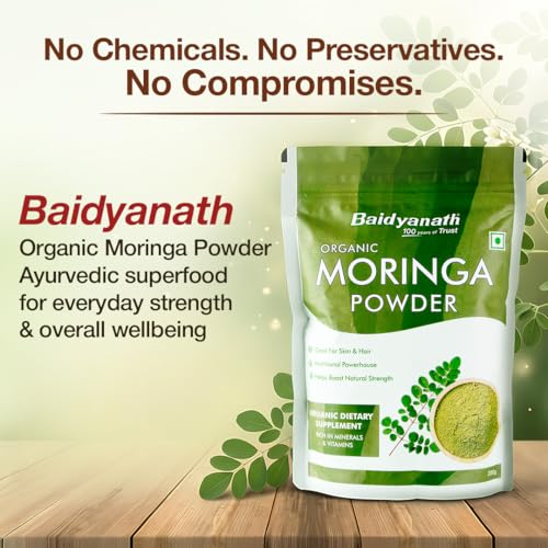 Image of Baidyanath Ayurved Certified Organic Moringa Powder 200 gm | Pure Moringa (Drum Stick) Powder | Green Superfood for Energy, Immunity & Daily Wellness | Plant-Based Herbal Nutrition Supplement