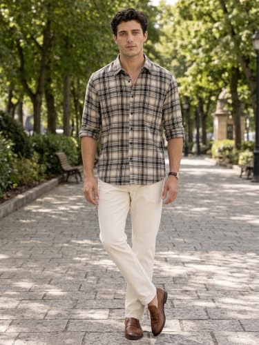 Image of NOBERO Men's Cotton Checkered Shirt | Full Sleeve Casual Shirt for Men | Relaxed Fit | Soft and Breathable | Everyday Casual Wear