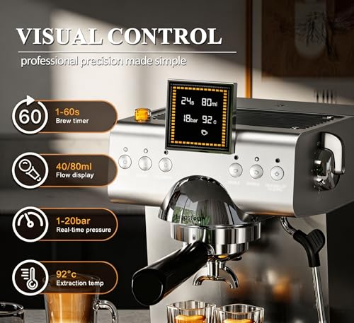 Image of Empstorm CB2 20 Bar Espresso Machine with Milk Frother Steam 1350W Silver | LED Display Compact Espresso maker Cold Brew& Hot Coffee Maker, Cappuccino Expresso for Home and Office
