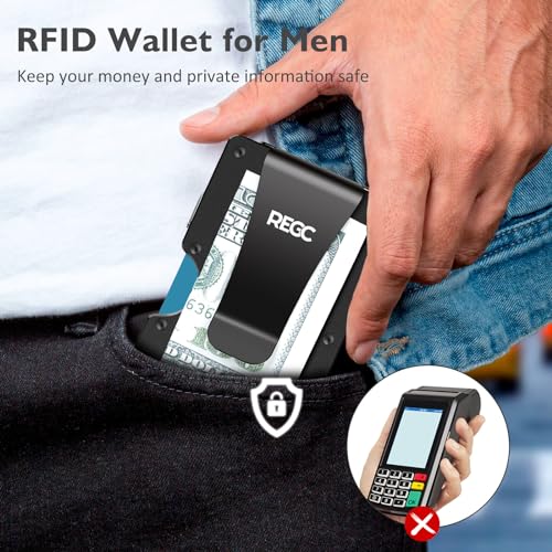 Slim Wallet for Men, Metal Money Clip Wallet, RFID Blocking Minimalist Wallet, Pocket Cash Credit Card Holder for Men (New, Black)4