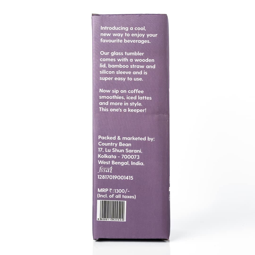 Country Bean Cold coffee bundle of Grey Borosilicate glass tumbler with silicon sleeve 480 ml and Hazelnut flavoured coffee 50g | Enjoy this combo hot or cold 4