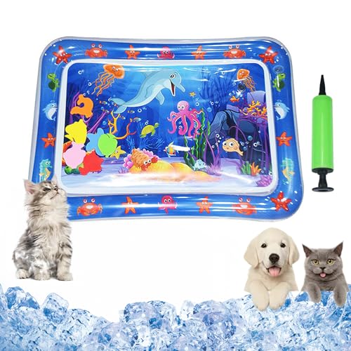 Vgpbphj Cat Water Mat, Cat Play and Cool Mat, Scratch-Resistant, Summer Inflatable Sensory Water Play Mats, with Pump, Interactive Toy Cats and Dogs (65cm-F)