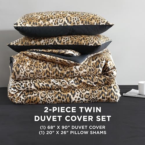 Housse de couette léopard lavable en machine et réversible en satin - 3