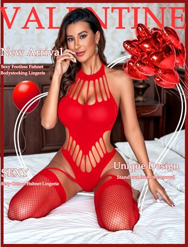 Image of GirlFriend Hot Women's Lingerie Set - Lace Babydoll Outfits 1 Piece Fishnet Bodysuit with attached Mini Skirt with Stockings Babydoll