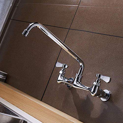 Commercial Faucet Utility Wall Mount 8 Inch Center Two Handle Kitchen Laundry Faucet Industrial Swivel Spout Brass Chrome Stainless Mixer Tap NSF No Lead by Homevacious - Thumbnail 3