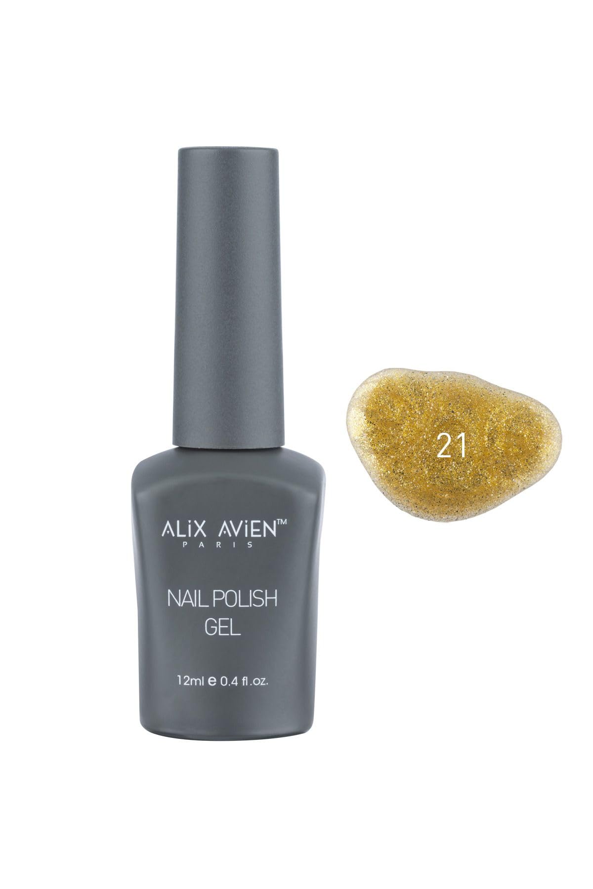 ALIX AVIEN Uv Kalıcı Sarı Simli Jel Oje 21 - Gel Polish - 12 ml