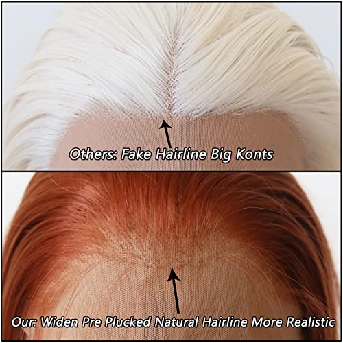 Towarm Ginger Brown Wig Long Straight Burnt Synthetic Lace Front Wigs Pre Plucked Natural Hairline with Baby Hair for Black Women Copper Red Brown Heat Resistant Fiber Cosplay Daily Wear Wig (Ginger) - Image 3