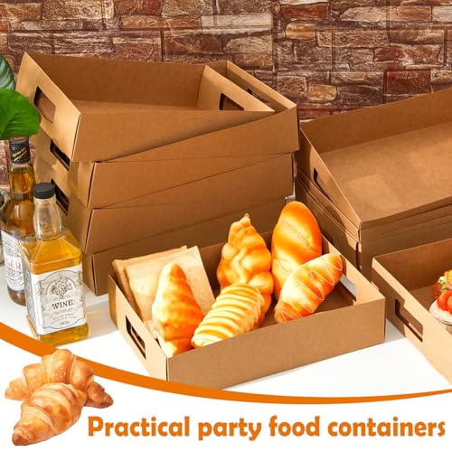 Image of LemonRoad 50 Pack Cardboard Disposable Food Trays, Brown, 13 inch X 9 inch X 3 inch