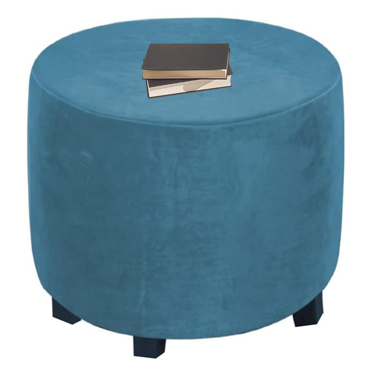 Velours Housse de Pouf Extensible Petite Rond Diamètre 30/33/37/40/45/50/ 55CM Housse de Pouf Tabouret Ottomane Rond Housse de Repose-Pieds Pouf Fond élastique Lavable,Peacock Blue,Customize
