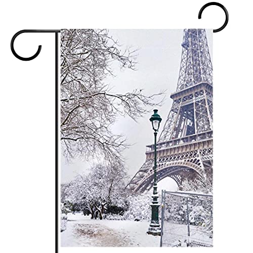 Drapeau de jardin Tour Eiffel sous la neige déco extérieure en polyester 30x45 cm