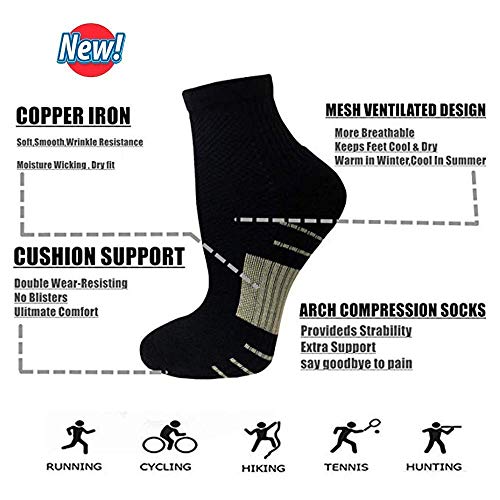 Copper Plantar Fasciitis Running Compression Socks For Men & Women – 6 Pairs Arch Support Ankle Socks For Athletic&Travel #TOP4