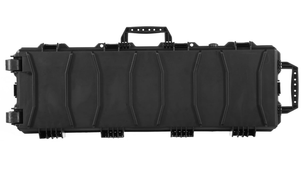 Hard-Case Waffenkoffer Large – Wasserdichter & extra Stabiler Polymer-Koffer mit Trolley-Funktion, IP67, Pick-&-Pluck Schaumstoff, 6 HD-Verschlüssen & Rollen