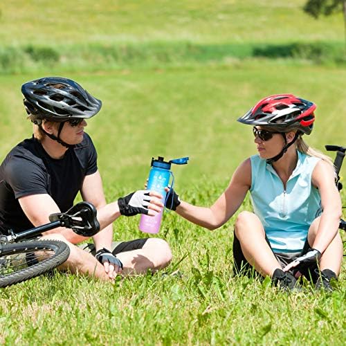 flintronic 1000ml Leakproof Best Sports Water Bottle Leak Proof, BPA Free Tritan Plastic Eco-Friendly Drink Bottles with Filter & Time Marker, One Click Flip Lid, Lid for Gym Yoga Fitness Camping