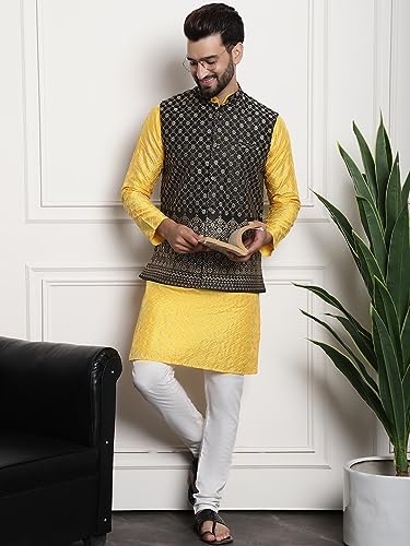 Image of SOJANYA (Since 1958 Men's Silk Blend Kurta and Pyjama with Nehru Jacket