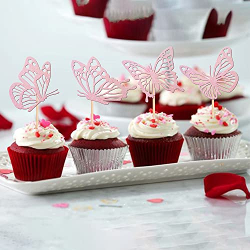 Rsstarxi 24 Pack Butterfly Cupcake Toppers Glitter Assembled Hollow Butterfly Cupcake Picks Baby Shower Cake Decorations For Wedding Engagement Bridal Shower Kids Birthday Party Supplies Pink #TOP6