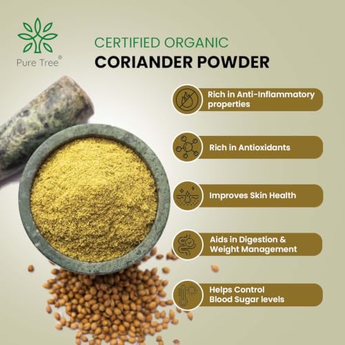 Image of Pure Tree Certified Organic Dhania Powder | 10 Kg / 10000 g | Coriander Powder | Kothimeera Powder | Whole Spices | Hara Dhaniya Powder Curry Powder | Organic Coriander Powder