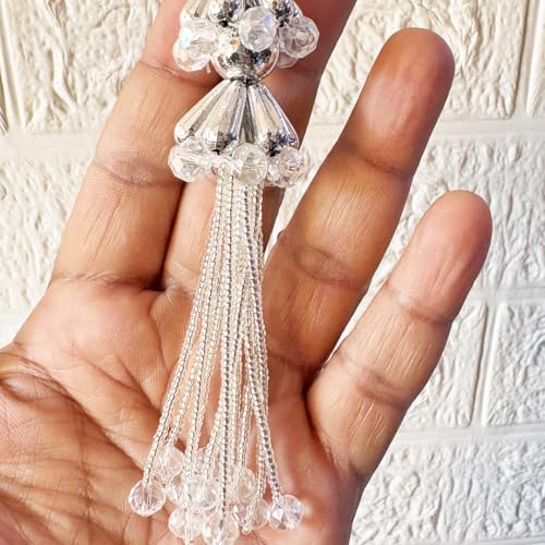 Image of Adikala Craft Store Handmade Ethnic Latkan Tassel Set of 2 for Saree Pallu, Blouse, Suits, Dupatta, Lehenga Decor (Silver Pipe 3L)
