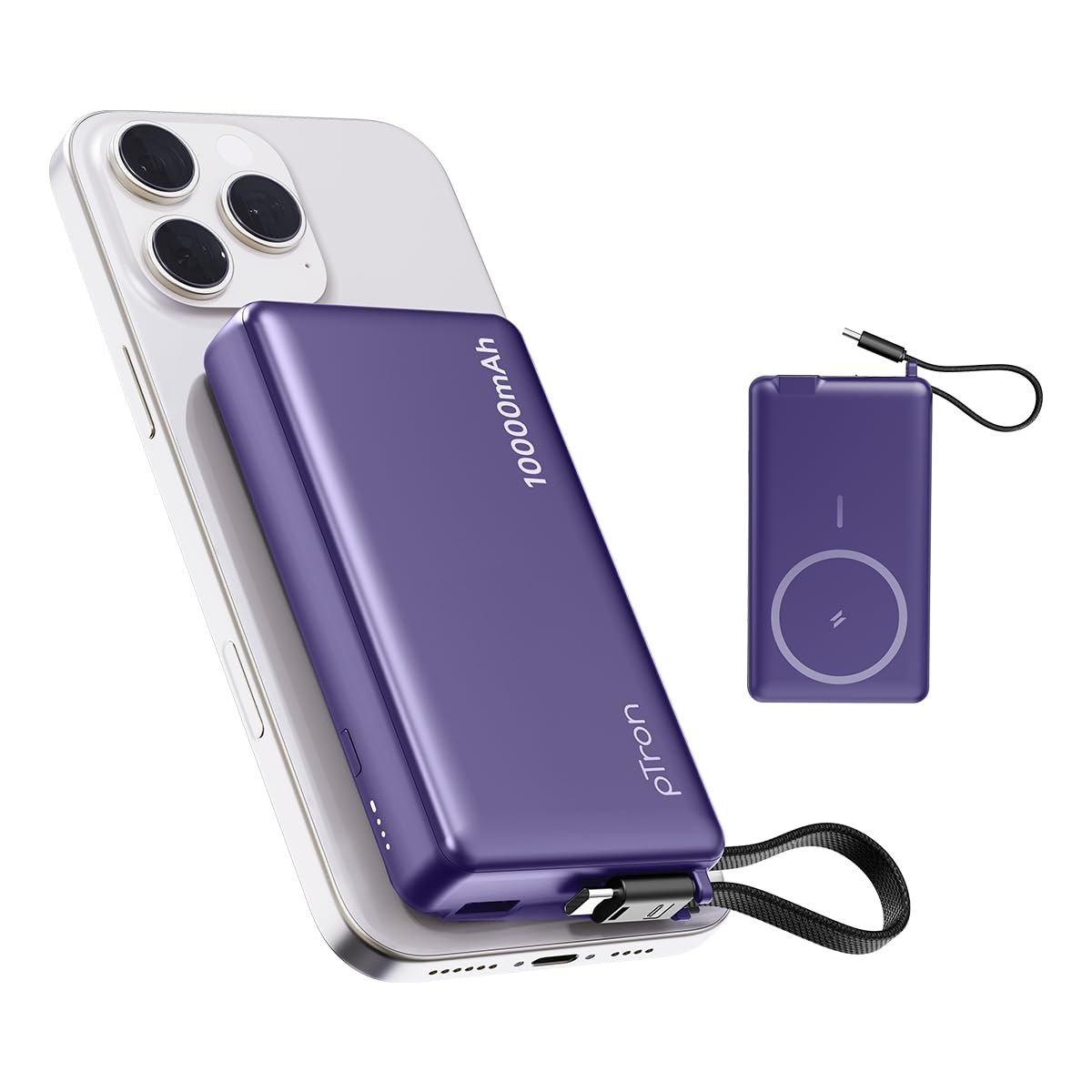 pTron Dynamo Dash Magnetic Wireless 10000mAh Fast Charging Slim Power Bank, MagSafe, 22.5W Output, Compatible w/iPhone 12/13/14/15/16, Android & Other Qi Enabled Devices, Type-C Input (Purple)-picture-24