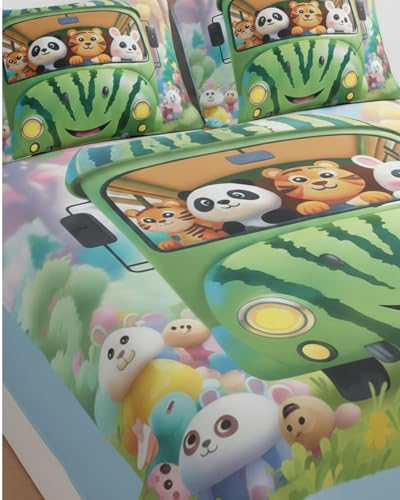 Image of 7D Flat Bedsheet 400TC Sheet Set, Kids Design bedsheet, Floral Design, Decorative Bedding with Daisy Pattern, Kids Room Decor, 90X100 Inch (Bus)