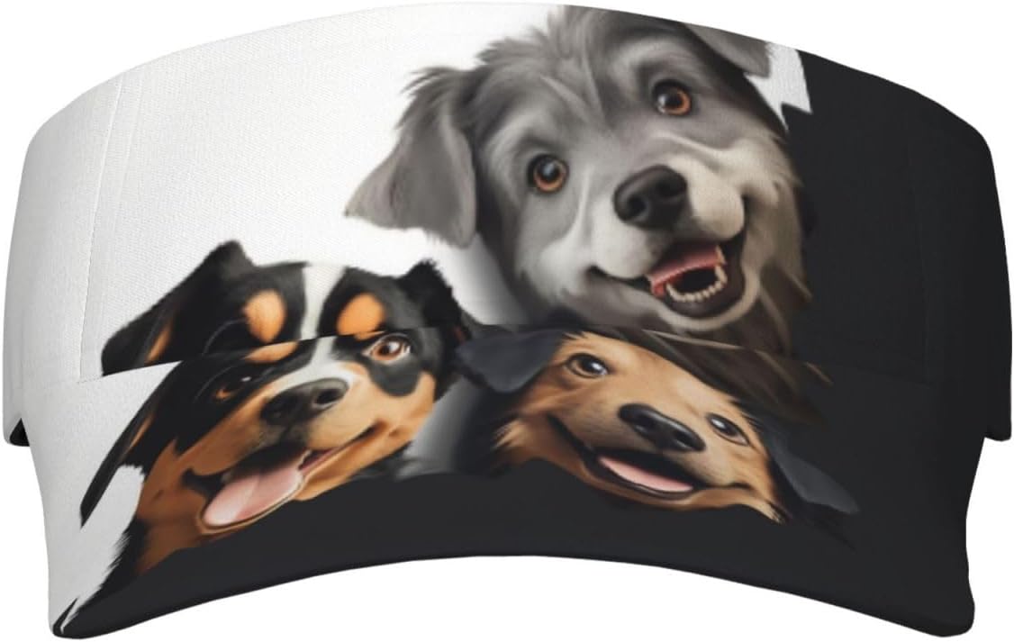 Funny Puppy Dogs Sports Sun Visor for Men Women Adjustable Empty Top Baseball Cap Outdoor Golf Running Sun Caps Black