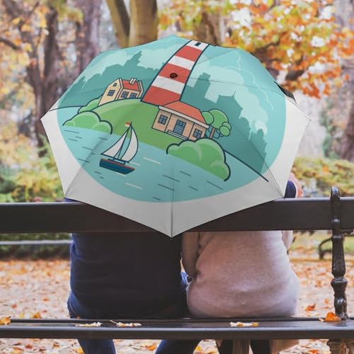 Parapluie compact de voyage pliant automatique avec motif graphique de citrons et rayures