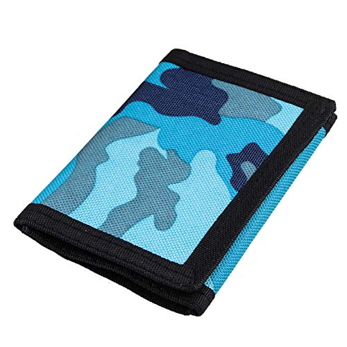 Kids Wallet for Boys Teen, Cheap Little Boys Wallet for Kids Ages 4-5-6-7-8-9-10-12, Camouflage Camo Blue Wallets with Zipper Coin Pocket, Tri Fold Child Childrens Wallet for Christmas Birthday Gift