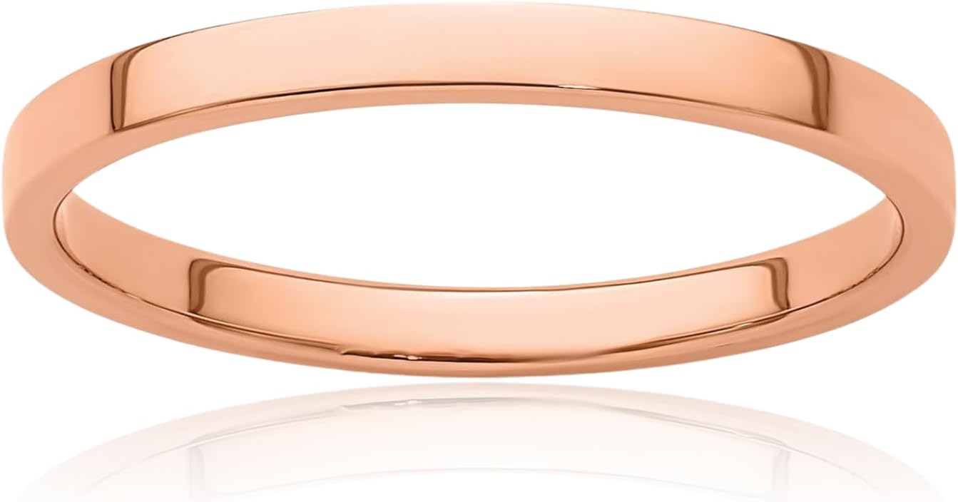 IceCarats 14K Solid Rose Gold Flat 2mm Slim Plain Wedding Band Ring Polished, Engravable