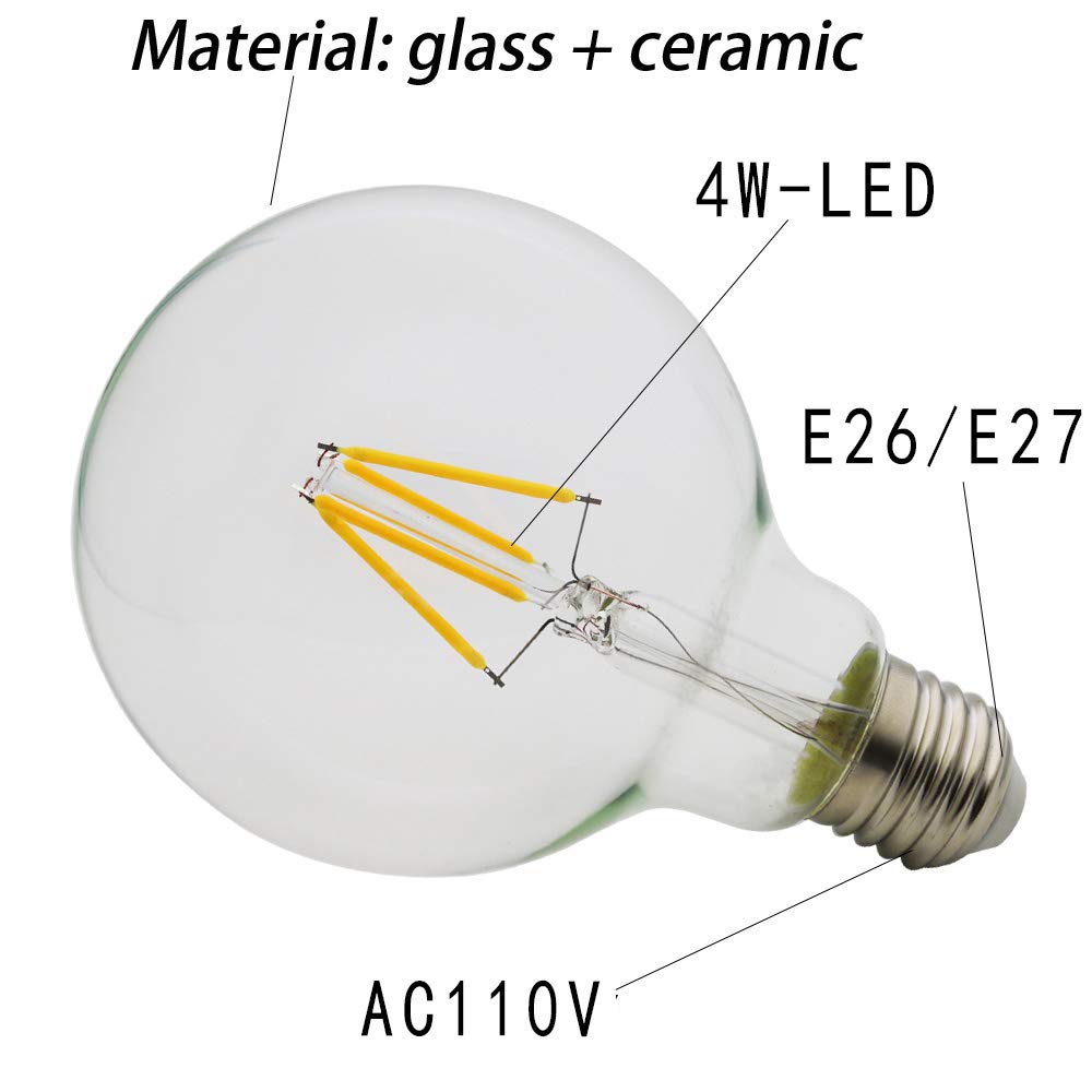 1-Pack Led No Dimmable Edison Bulbs 4W 110V Antique Style Light Bulbs Warm White 2200K Glass Circular Cage — view 3