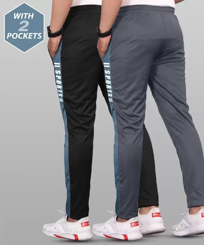 Image of Track Pants for Mens /Joggers for Mens /Mens Lower Polyester with Two Side Zipper Pockets for Gym, Yoga, Exercise, Morning Walk, Jogging, Sports (L1 Pack of 2)